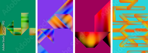 Set of colorful geometric posters - round shapes and circles with fluid color gradients. Abstract backgrounds for wallpaper, business card, cover, poster, banner, brochure, header, website