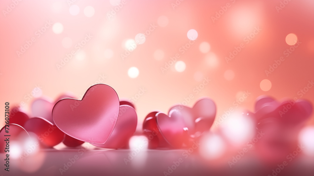 Pink colorful Hearts and Bokeh background, Abstract Valentine background, Valentine's Day theme