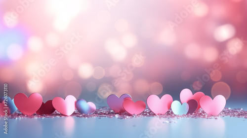 Pink colorful Hearts and Bokeh background, Abstract Valentine background, Valentine's Day theme