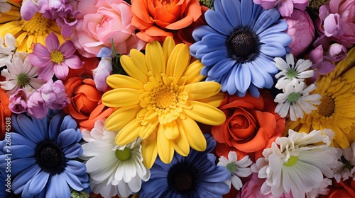 Close-up colorful spring bouquet with many different flowers