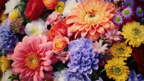 Close-up group of different beautiful and colorful flowers.