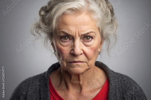 A smiling elderly woman with blond hair, expressing both joy and seriousness in her gaze © 2D_Jungle