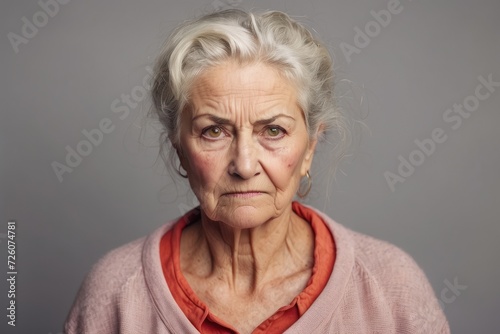 A smiling elderly woman with blond hair, expressing both joy and seriousness in her gaze