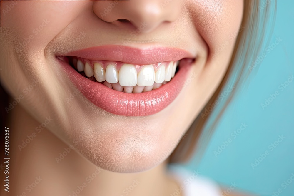 Fototapeta premium young woman with a perfect, healthy teeth smile. A captivating image capturing dental health and the beauty of a confident