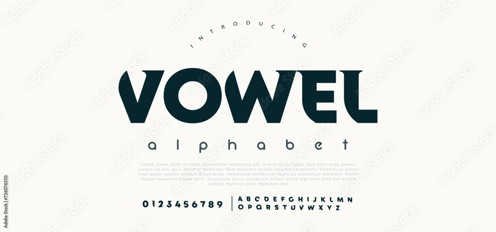 Vowel Modern abstract digital alphabet font. Minimal technology typography, Creative urban sport fashion futuristic font and with numbers. vector illustration - obrazy, fototapety, plakaty 