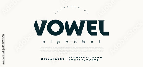Vowel Modern abstract digital alphabet font. Minimal technology typography, Creative urban sport fashion futuristic font and with numbers. vector illustration