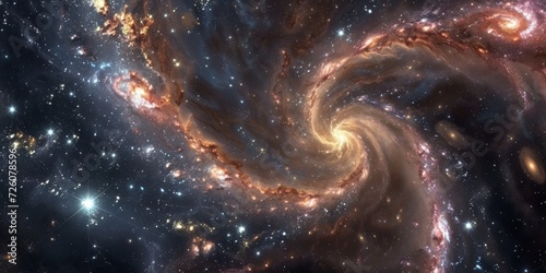 Galactic spiral whirls, with abstract patterns of stars and nebulae in spiraling formations photo