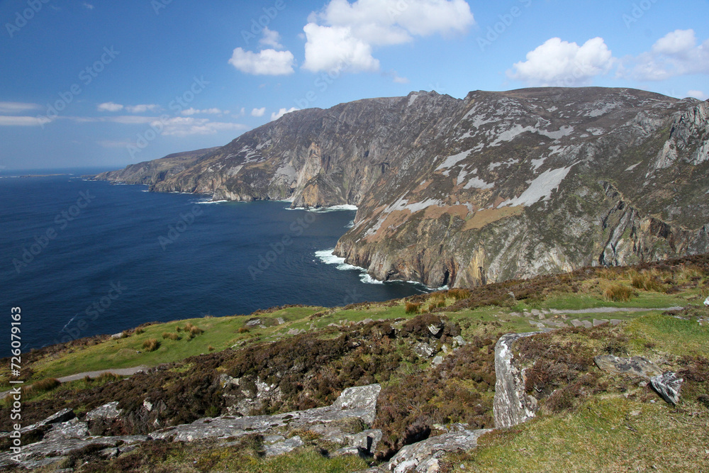 Blue sky and cliffs at Slieve League, County Donegal, Ireland