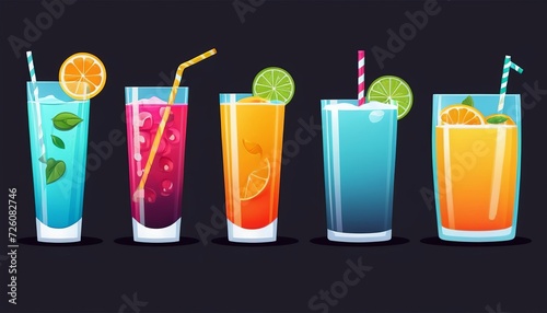 Modern Illustration of Fresh Drinks Cartoon Logo in Flat Style photo