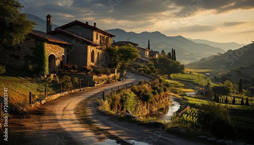 Idyllic farmhouse in Chianti region, surrounded by ancient vineyards generated by AI