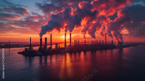 工業地帯から排出された温室効果ガスが美しい空を汚す様子 photo