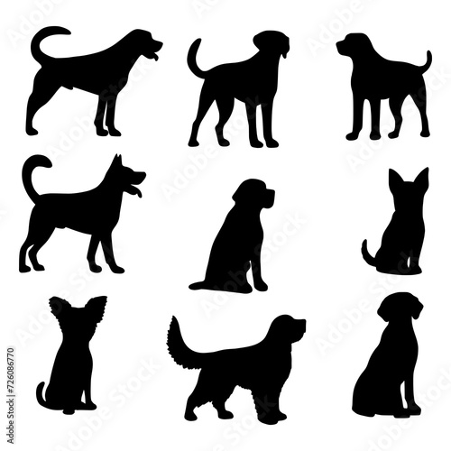 Isolated dogs on the white background. Dogs silhouettes. Vector EPS 10.	
