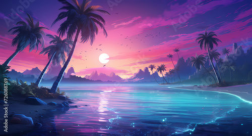 tropical palms in the tropical sunset ocean beach photo