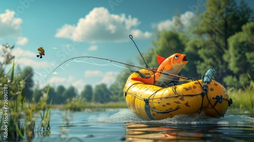 A sneaky competitor tries to sabotage the competition by using a fake inflatable fish on the end of their line fooling the judges and causing laughter a the other fishermen.