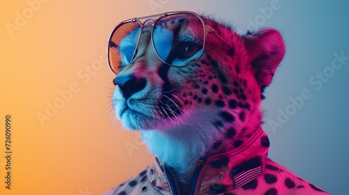 Stylish Cheetah with Neon Sunglasses in Vibrant Environment