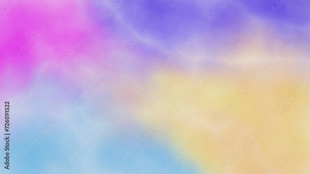 HD seamless looping animation of colorful cloud pattern background with magenta pink, blue, yellow colors and lightning motif