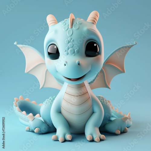 3d clay kawaii baby blue dragon, muted pastels, Blender 3d