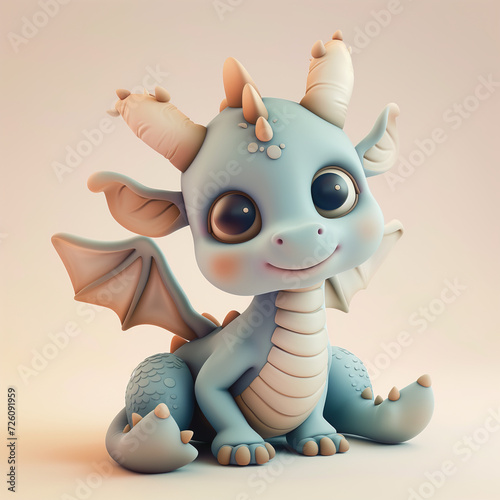 3d clay kawaii baby blue dragon, muted pastels, Blender 3d