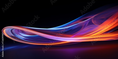 An elegant abstract design captures a flowing wave with vibrant blue and purple tones on a dark background.