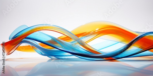 A modern, reflective wave design with a harmonious flow of blue and orange, set against a white background.