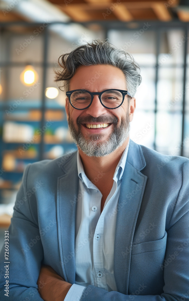Obraz premium A charming businessman in office. Financial magazine cover.