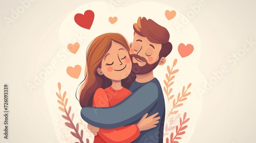 Happy cartoon couple hug and love each other. Concept for hugging day and valentines day.