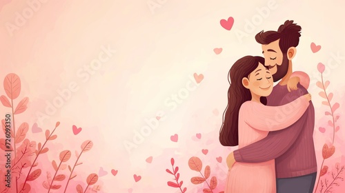 Happy cartoon couple hug and love each other. Concept for hugging day and valentines day.