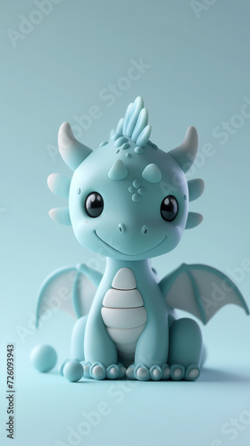 3d clay kawaii baby blue dragon, muted pastels, Blender 3d