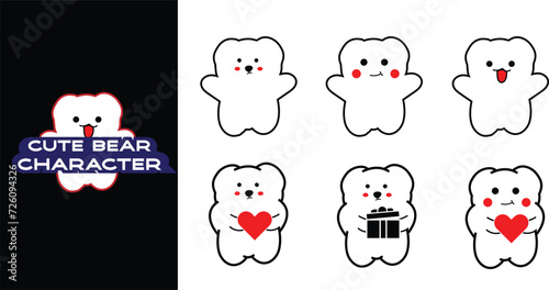Cute bear cartoon character. Editable character color. Illustration bear character 