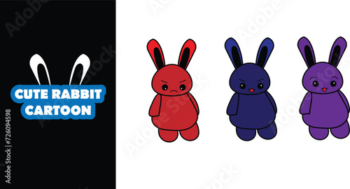 Cute rabbit cartoon character full body. Sticker character . Editable character color. Illustration rabbit character 