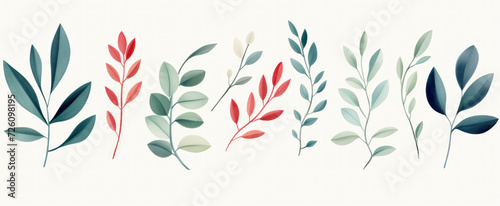 Set of Watercolor leaves elements collections on white background, illustration for weddings, invitation card, greetings, wallpapers, backgrounds, wrappers