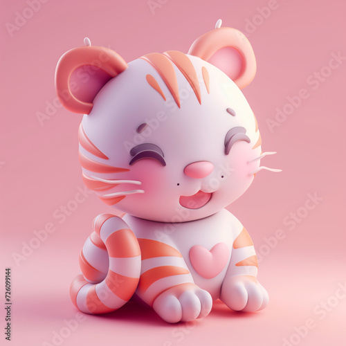 3d clay kawaii baby tigher, muted pastels, Blender 3d