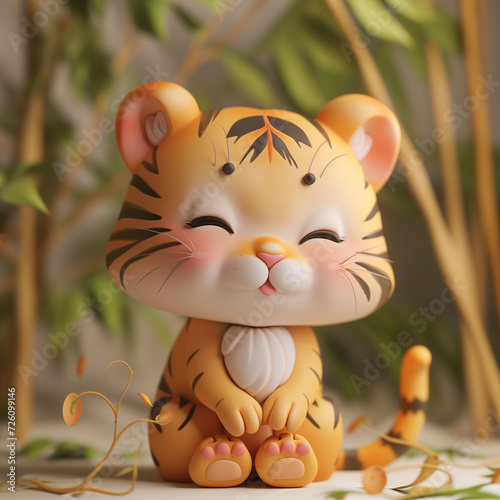 3d clay kawaii baby tigher, muted pastels, Blender 3d