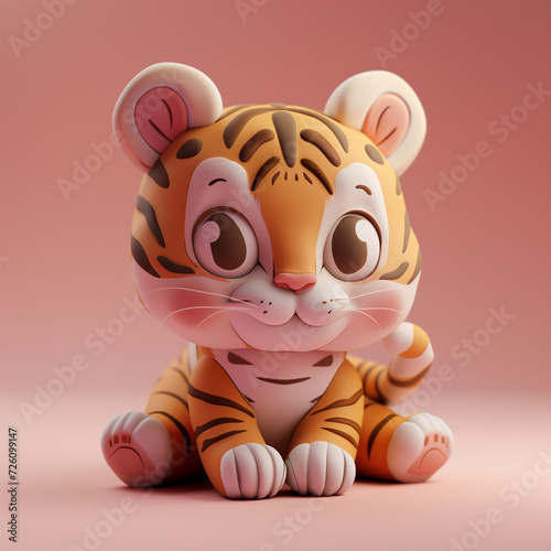 3d clay kawaii baby tigher, muted pastels, Blender 3d