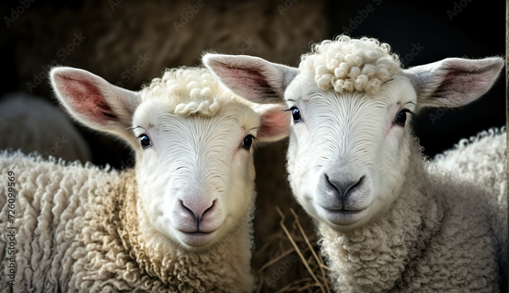 cute newborn lambs on a farm - close up - early spring