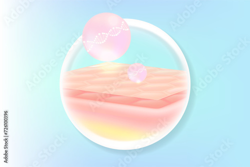 Hyaluronic acid hair and skin solutions ad, pink collagen serum drop over skin cells with anti-aging cosmetic advertising background ready to use, illustration vector.