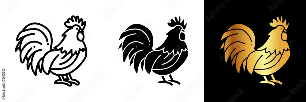 Fototapeta premium Energize your designs with the dynamic Rooster Emblem Icon, radiating the bold spirit of the farm. Ideal for farm-themed projects,