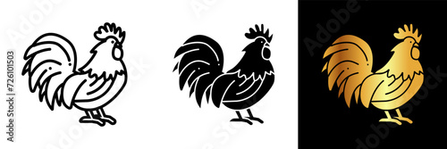 Energize your designs with the dynamic Rooster Emblem Icon, radiating the bold spirit of the farm. Ideal for farm-themed projects, © Yusqy
