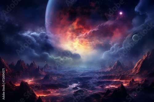Nebula, outer space, planets, galaxy. Generative AI © Mia