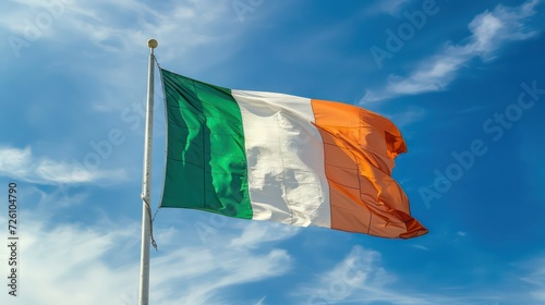 Flag of Ireland, waving flag, blue sky, Independence Day of Ireland