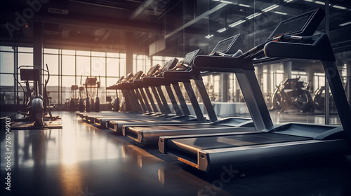 treadmill machines in gym, healthy lifestyle concept  photo