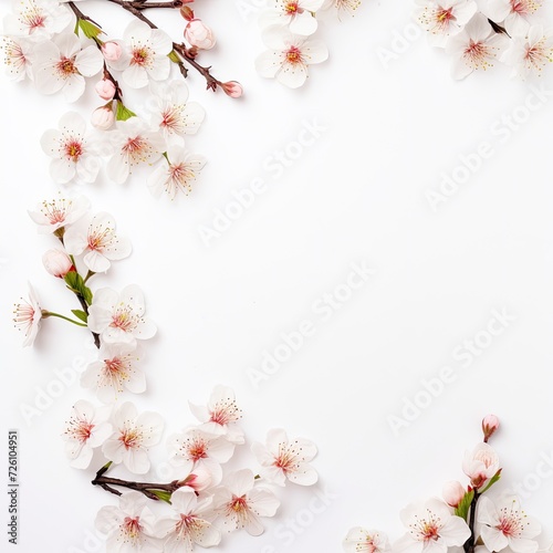 White Flowers and Green Leaves on a Light Background