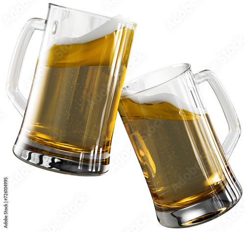3D Mug Glasses of Beer Floating, Celebration Concept