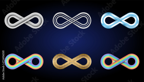 infinity symbols in various colors and sizes on a blue background.