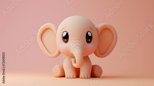 3d clay kawaii baby Elephant, muted pastels, Blender 3d