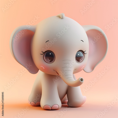 3d clay kawaii baby Elephant, muted pastels, Blender 3d
