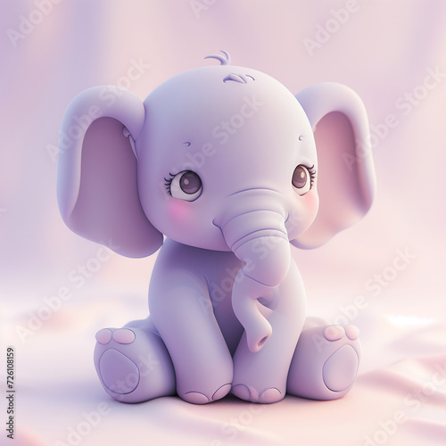 3d clay kawaii baby Elephant, muted pastels, Blender 3d