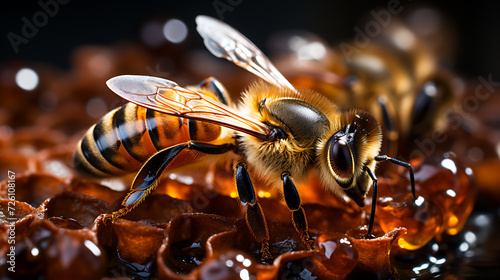 bee with honey macro photography style illustration