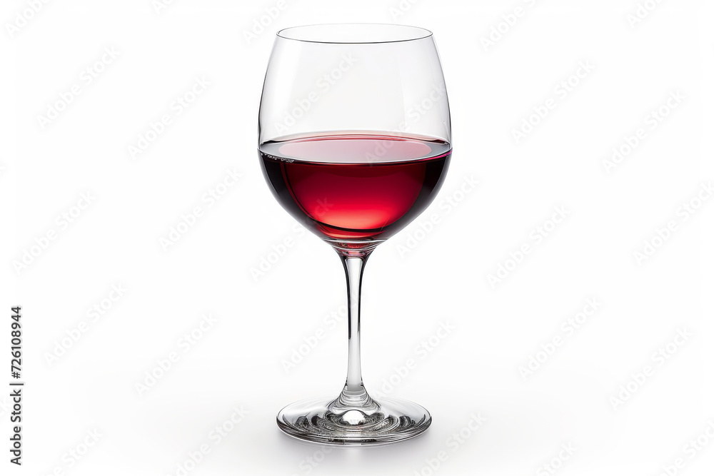 A crystal-clear wine glass holds a sophisticated pour of red wine, highlighted against a pure white background, perfect for culinary and lifestyle themes A crystal-clear wine glass holds a sophisticated pour of red wine, highlighted against a pure white background, perfect for culinary and lifestyle themes