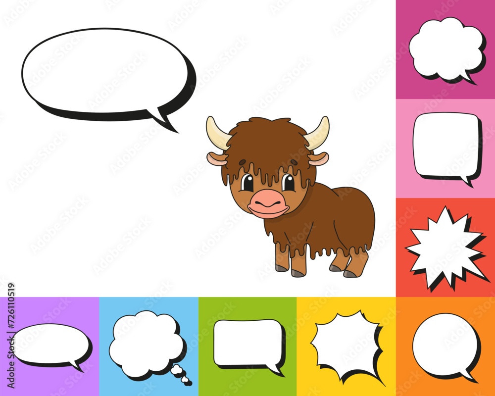 Speech bubble of different shape. With a cute cartoon character. Hand drawn. Thinking balloons. Isolated on white background. Vector illustration. Speech bubble of different shape. With a cute cartoon character. Hand drawn. Thinking balloons. Isolated on white background. Vector illustration.